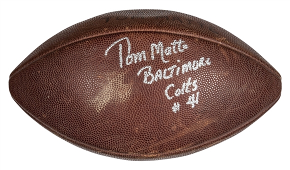 1966 Tom Matte Game Used and Signed Football used in Colts vs. Redskins Game on 11/06/1966 (Matte LOA)